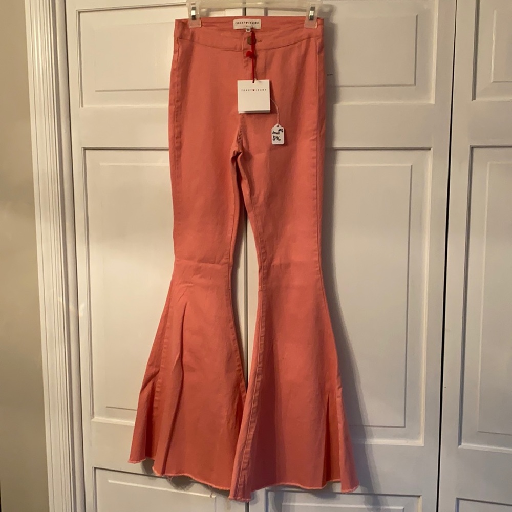 Pairs Denim Coral Pink Wide Bottom Jeans Toast